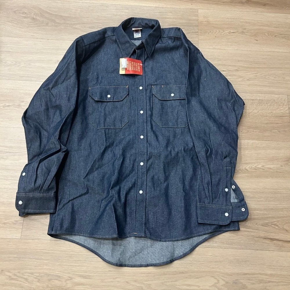 Red Kap‎ Mens Blue Denim Long Sleeve Work Shirt Button Up Pockets 81H1 3818 R L